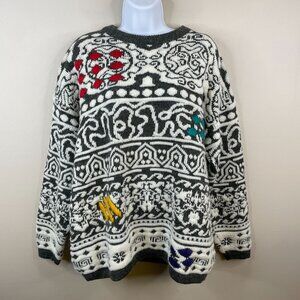 Vintage Fuzzy Apres Ski Indie Sweater Medium 3D Retro Baggy Cozy Pullover